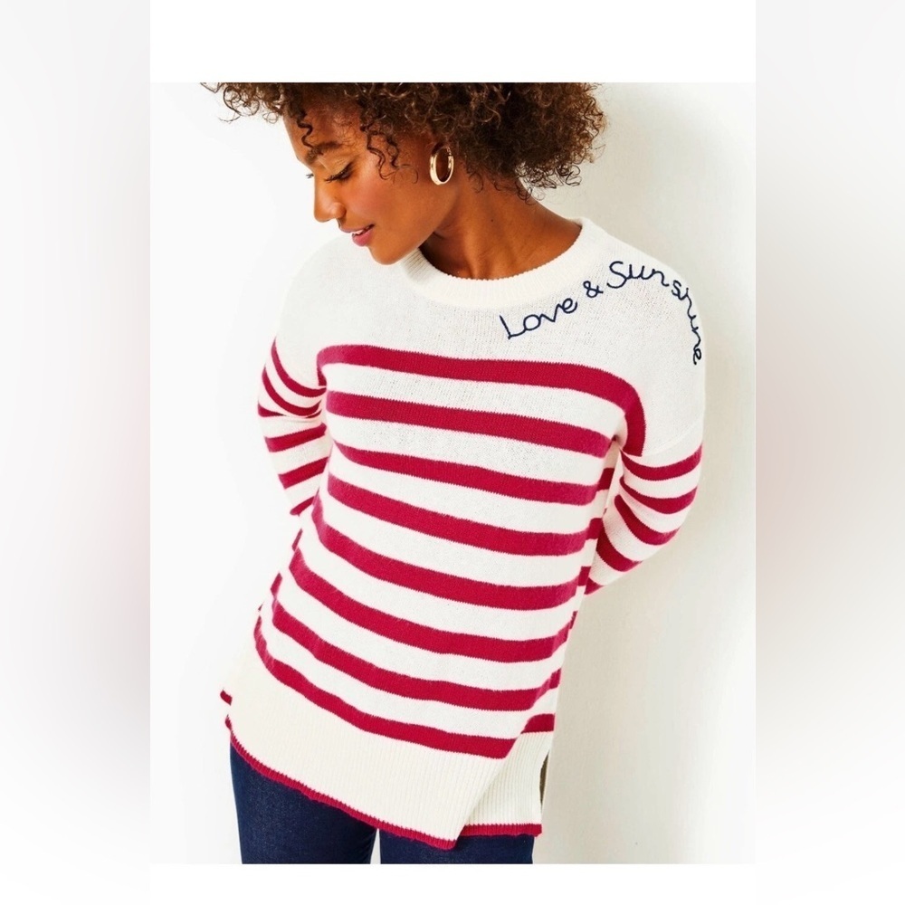 Lilly Pulitzer Quince Love & Sunshine Valentine’s Red and White Striped Sweater
